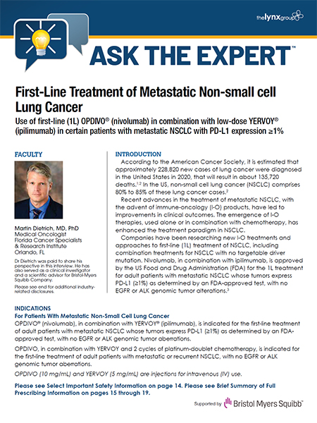 ASK THE EXPERT: First-Line Treatment of Metastatic Non-small cell Lung Cancer: Part 1